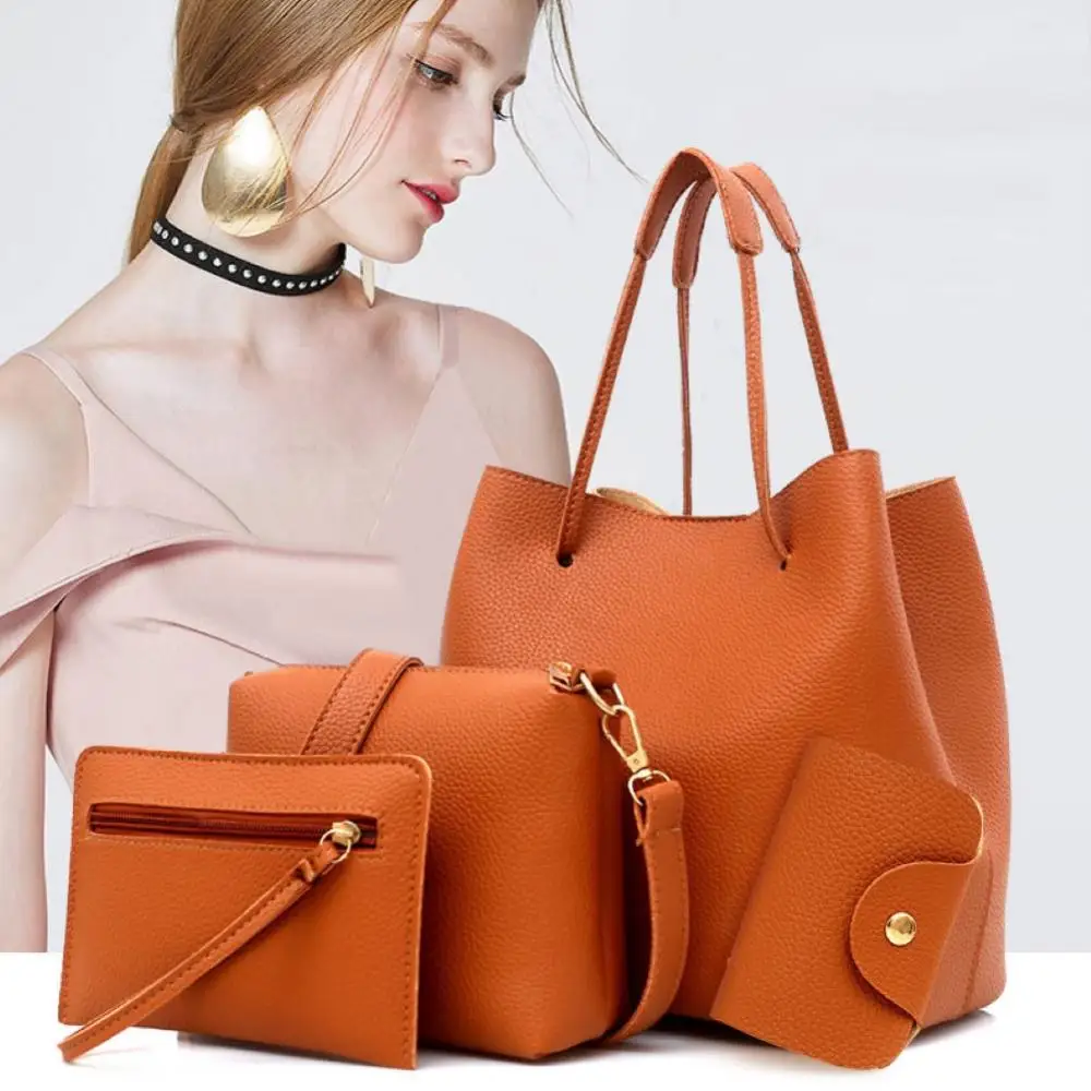 

Female Shoulder Casual Ladies Bag Shoulder Trend Women Crossbody Faux Set Clutches Totes Bags Leather Bag Handbag 4pcs Purse