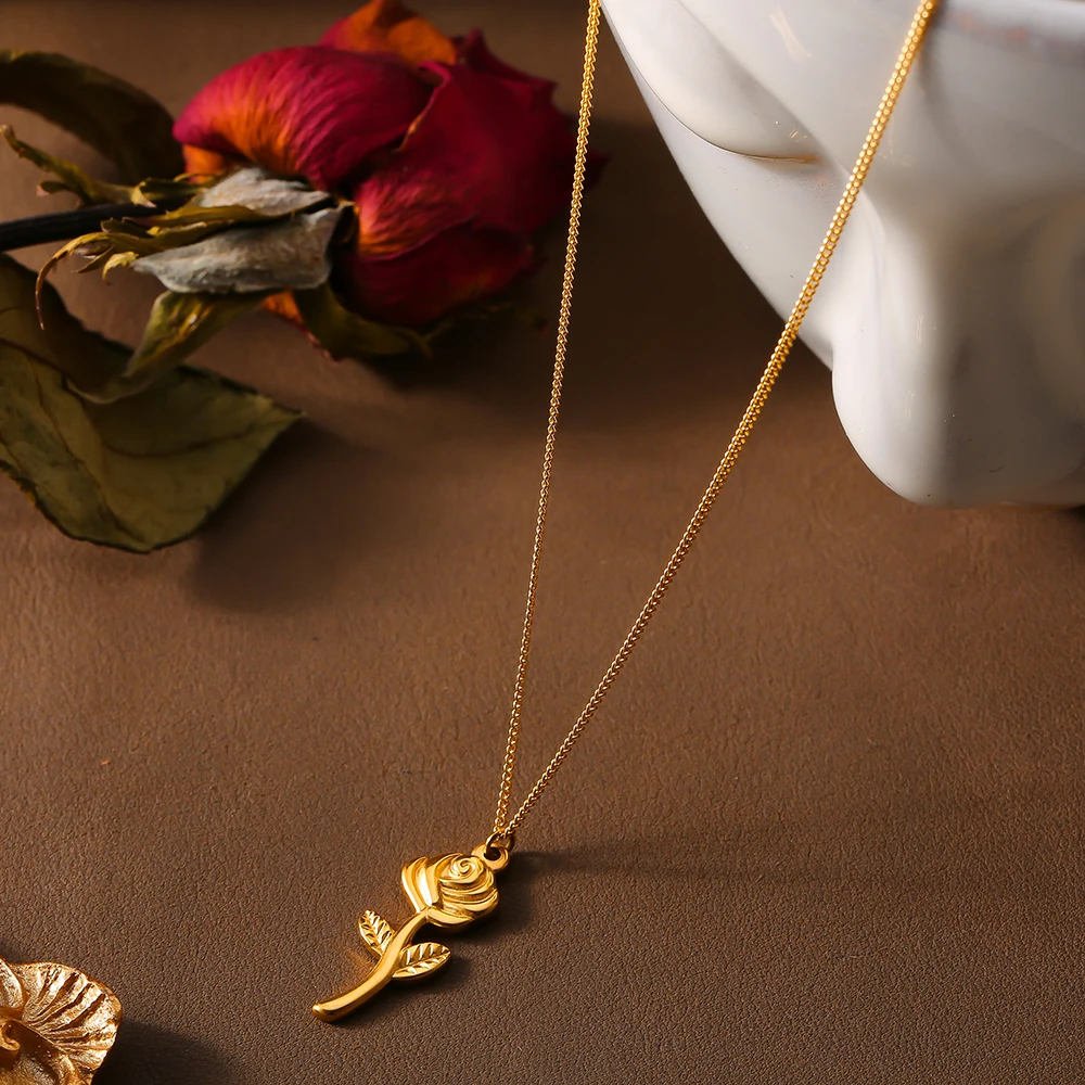 Ожерелье с кулоном в виде маленькой розы для женщин тонкие кубинские цепи из