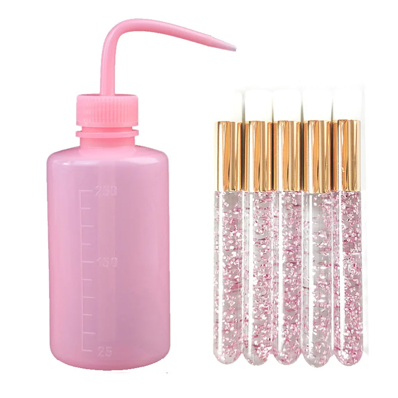 Eyelash Cleaning Washing Bottle & Brushes Eyelash Extension Tool Elbow Narrow Mouth Long Tube Eyebrow Skin Care Remover Bottle