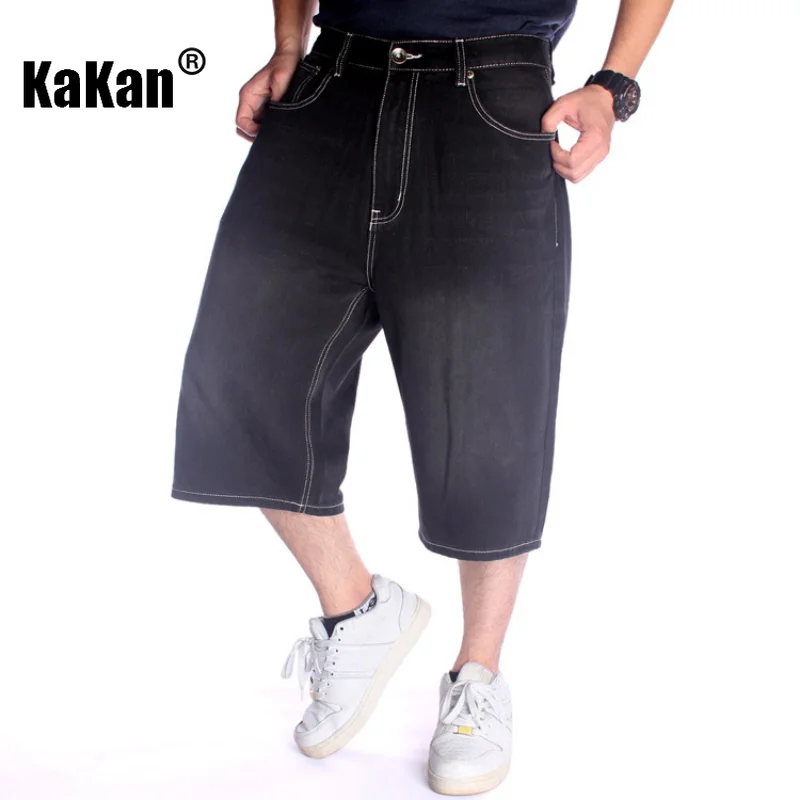 Kakan - European and American Summer New Street Dance Skateboard Jeans for Men, Loose Black Capris Trend Pants Jeans K43-024-1