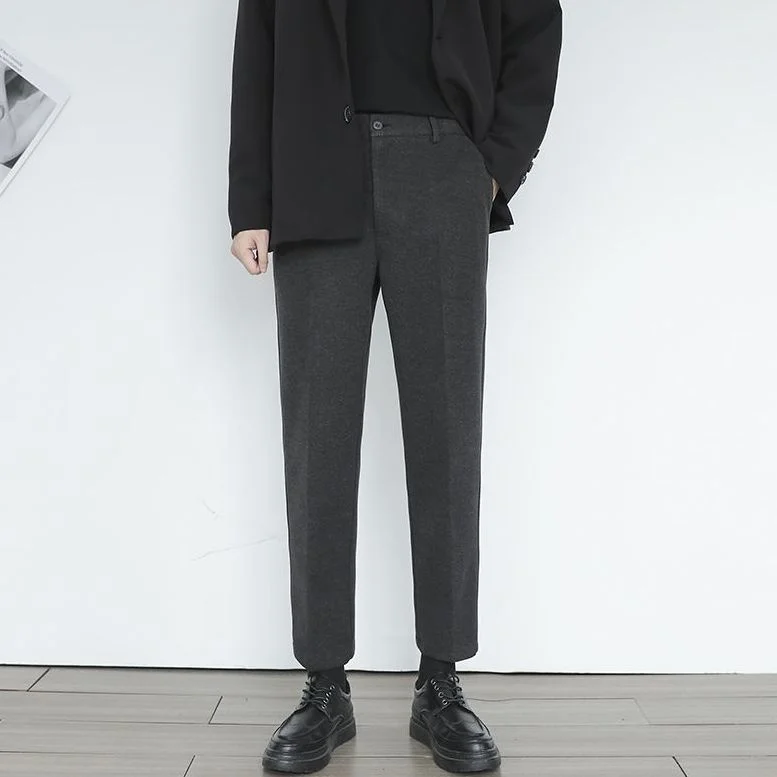 

Мужские повседневные Прямые брюки, однотонные шерстяные свободные деловые брюки, модель W175 на осень и зиму, 2023