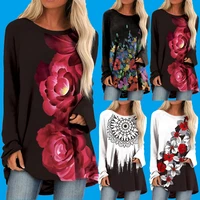 spring and autumn fashion womens printed long long sleeve t shirt casual versatile high street commuter top lady