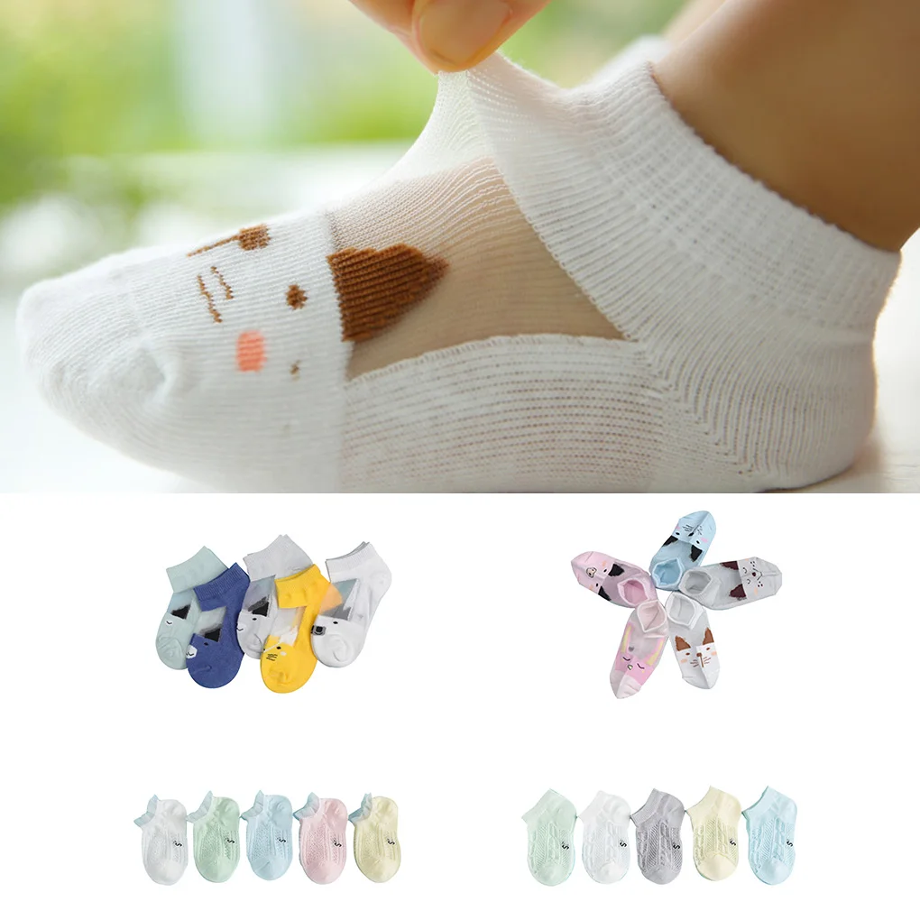 

5 Pairs Baby Socks Summers Infant Baby Cotton Mesh Thin Socks Breathable Boys Girls Hollow Lace Socks