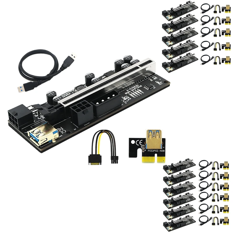 

VER010-X PLUS PCIE 1X To 16X SATA + 6Pin + 4Pin USB3.0, графический Удлинительный кабель, карта расширения для майнинга биткоинов