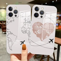 luxury popular planes world map travel glass silicone case for iphone 13 pro max 12 pro max 11 pro max 13 mini 11 white cover