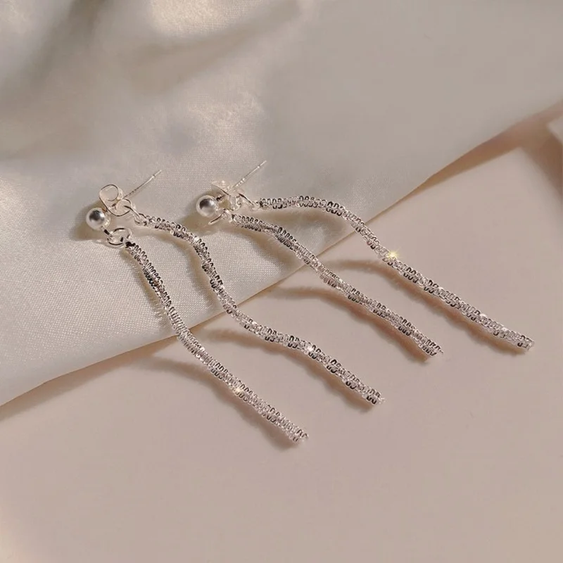 Модные длинные серьги Lovelink серебряного цвета с кисточками геометрические
