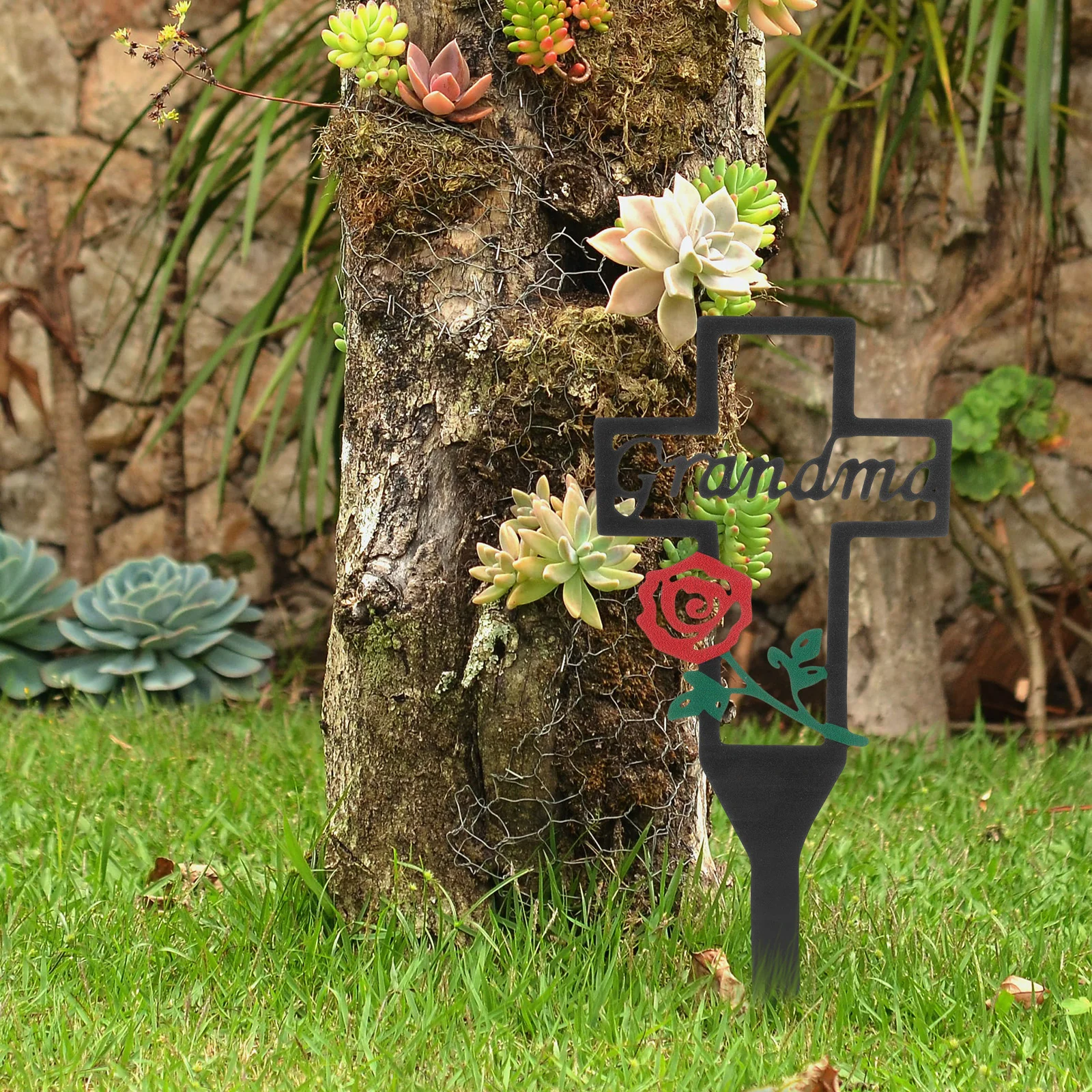 

Mom Plaque Metal Cross Yard Grave Decoration For Outdoor Garden Memorial Iron Sign Signs Markers Mother