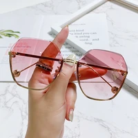 2022 semi rimless alloy frame womens sunglasses trendy pink sun glasses female luxury brand eyeglasses eyewear uv400 protection