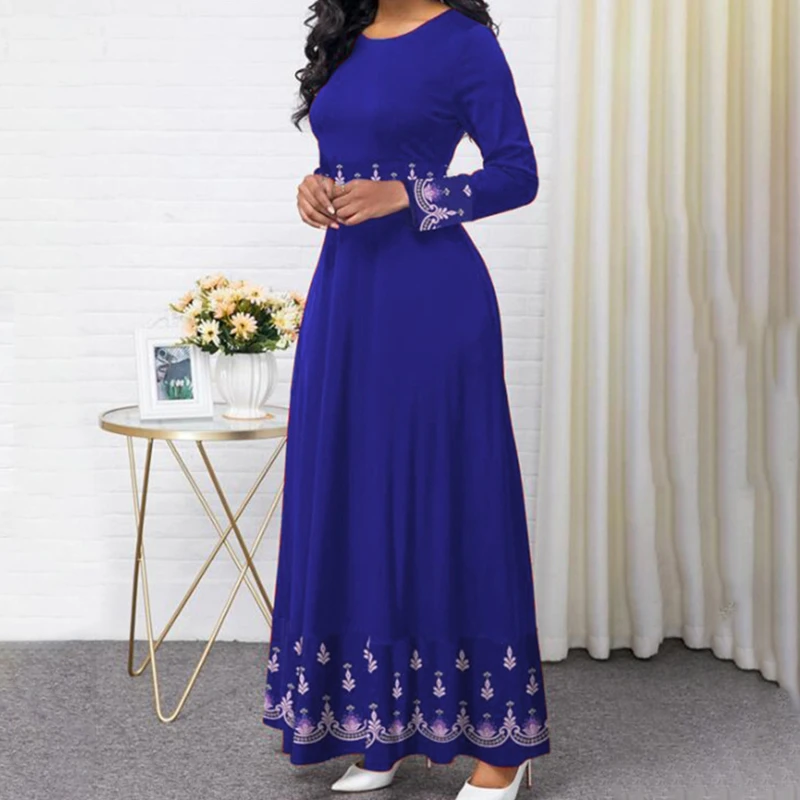 

Retro Print High Waist Swing Long Female Dress Spring Autumn Long Sleeve Women's Large Spring Autumn Long Sleeved Women's Dress