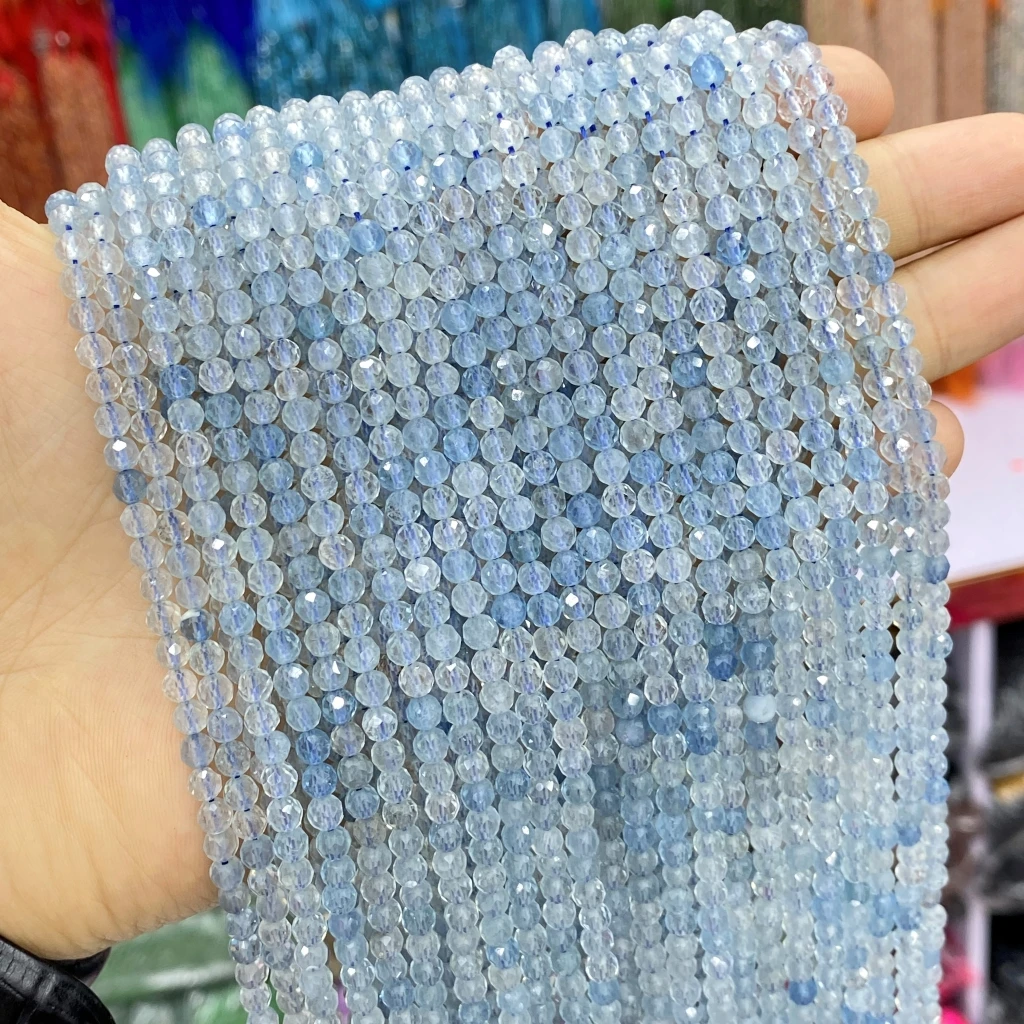 

4,4 мм чистый аквамарин натуральный драгоценный камень Граненые Круглые бусины для изготовления ювелирных изделий Аксессуары Оптовая прода...