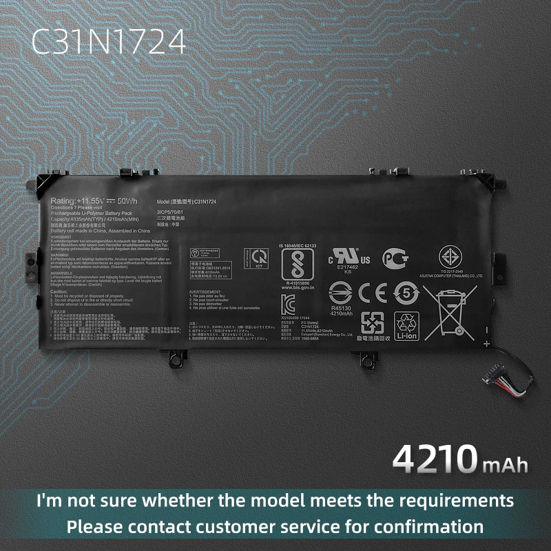 

RZBX New Laptop Battery C31N1724 For ASUS ZenBook U3100FAL UX331FAL 13 UX331U UX331UAL 0B200-02760400 3ICP5/70/81