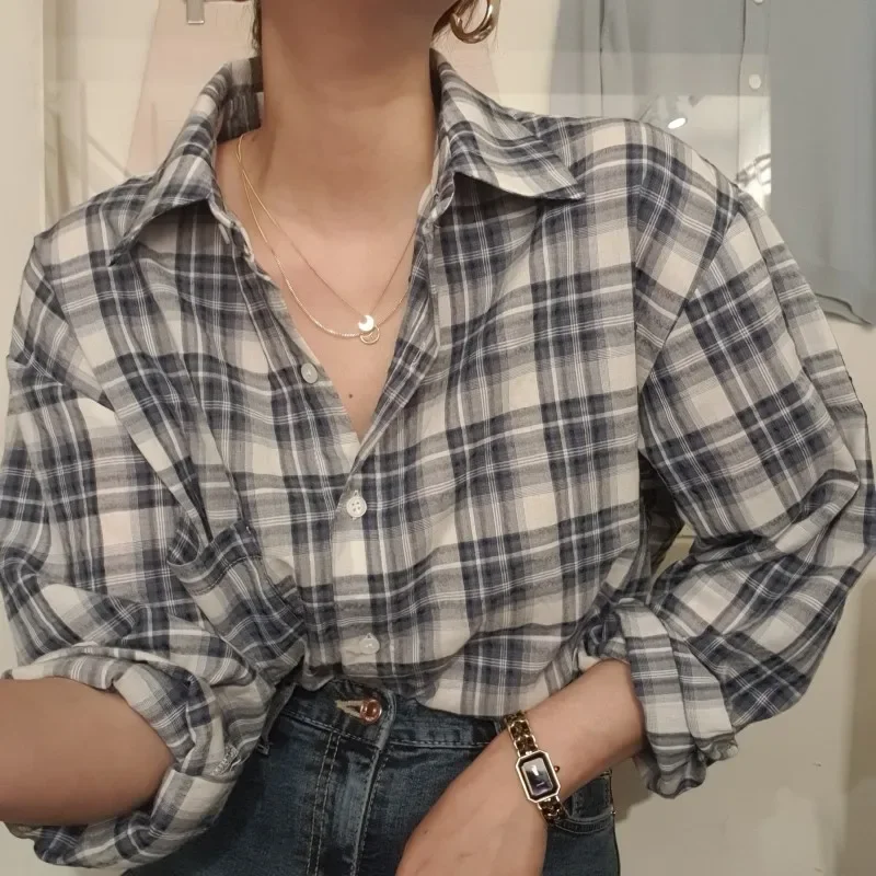 Шикарная винтажная элегантная однотонная клетчатая однобортная рубашка