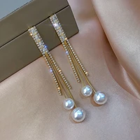 2022 new trendy rhinestone long tassel pearl pendant design temperament goddess korean exaggerated womens earrings jewelry