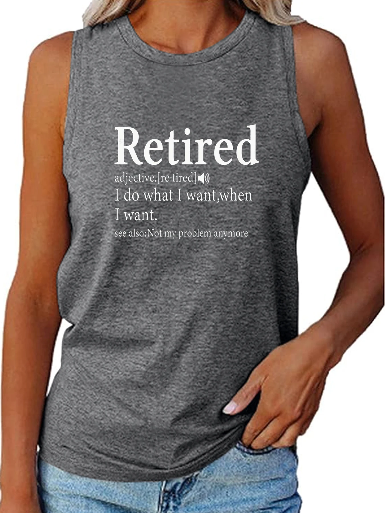 Женский Свободный Повседневный Топ без рукавов с принтом со слоганом и круглым