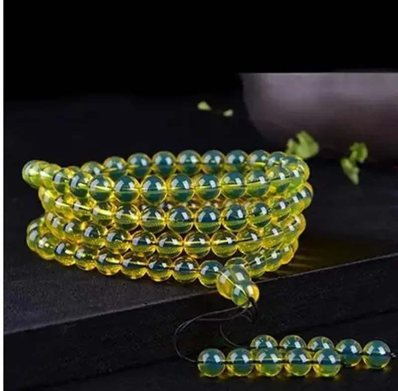 Восковой браслет 108 бусин янтарные браслеты мультиколо куриное масло желтые