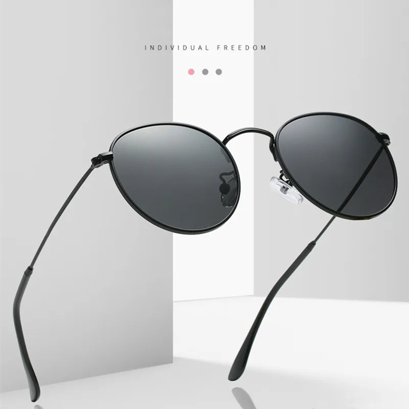 Популярные круглые металлические ретро винтажные солнцезащитные очки для мужчин и женщин модной высокого качества досуга, фотографии UV400.