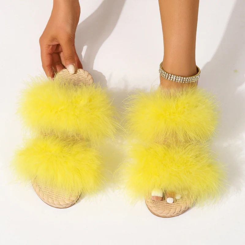 Summer Vacation Shoes Woman Tie Dye Pink Feather Slippers Ladies Fashion Bright Color Beach Pool Slide Sandals Plus Size 36-43