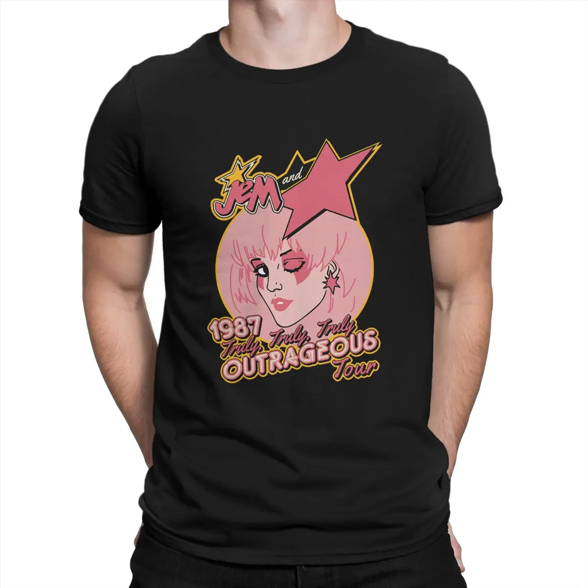 

Jem And The Holograms TV Creative TShirt for Men Tour Classic Round Neck Pure Cotton T Shirt Distinctive Birthday Gifts