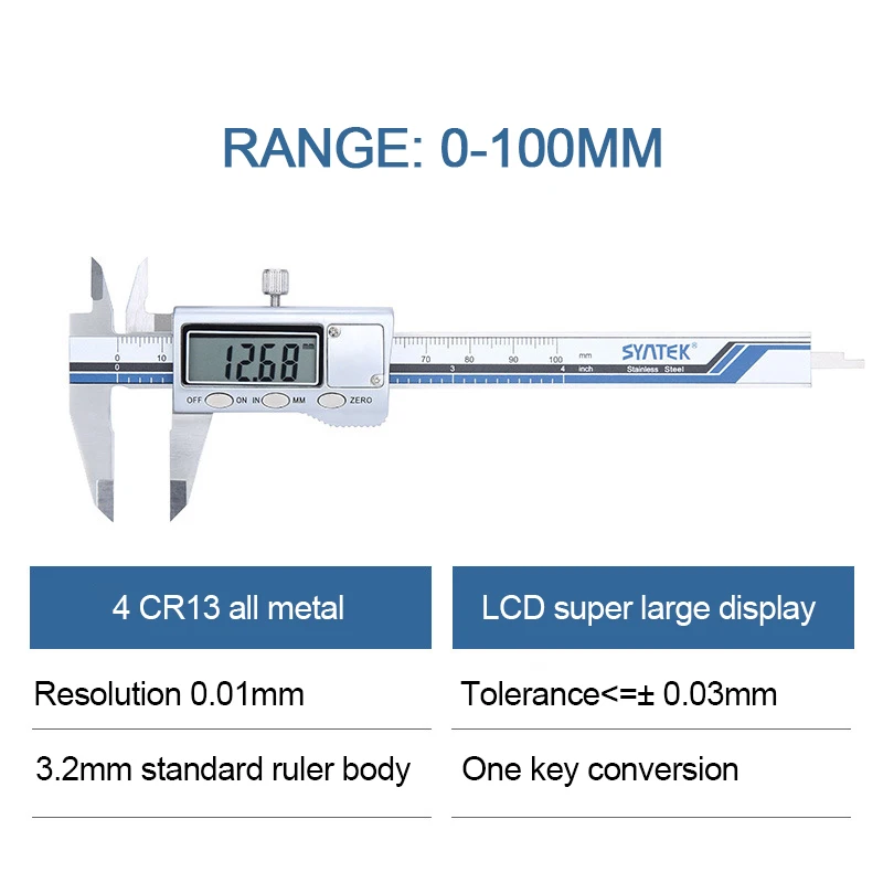 

Цифровой штангенциркуль из нержавеющей стали с ЖК-дисплеем, 100/150/200/300 мм