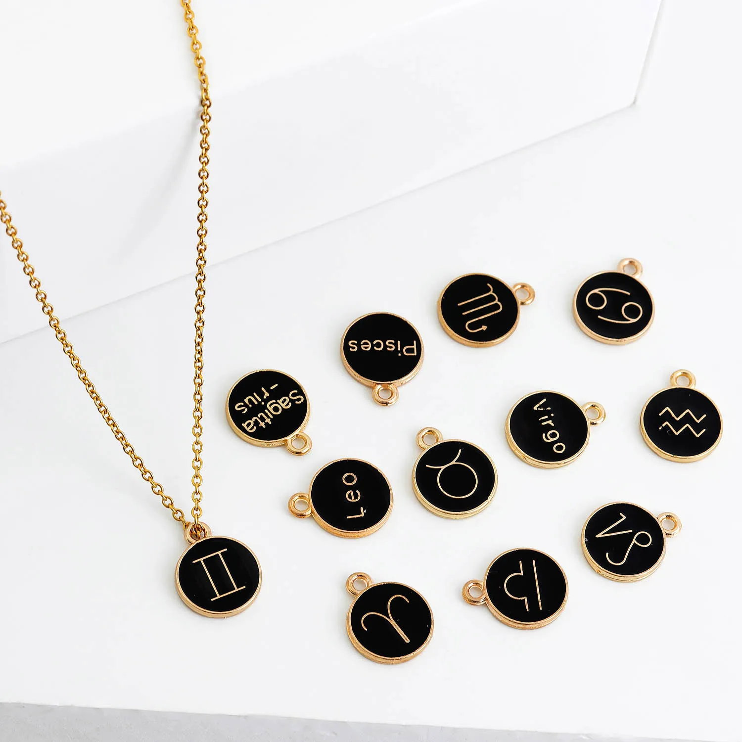 

12Pcs Alloy 12 Constellation Double Sided Pendant Colorful Retro For Necklace Earring Pin Ornament Men Women DIY Jewelry Making