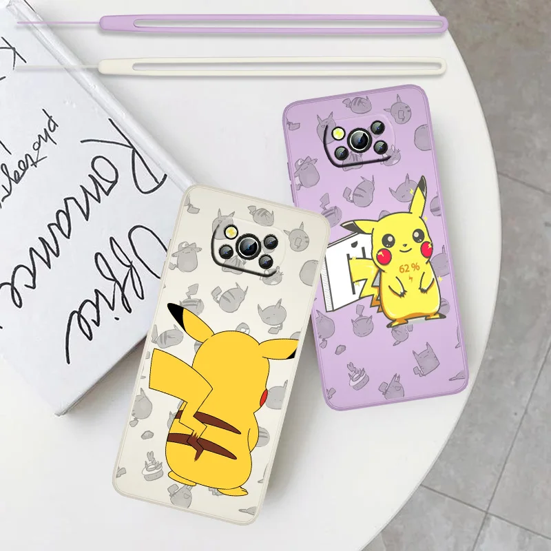 

Pokemon Pikachu For Xiaomi POCO F3 X3 NFC GT X2 C31 C3 M2 M3 M4 Pro Liquid Rope Cover Funda Soft Phone Case Capa