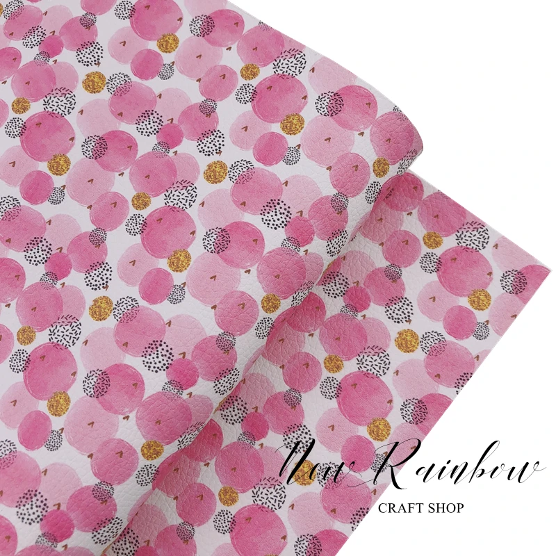 Новая Радуга 30x138 см / рулон Розовые пузыри с золотыми точками Искусственная кожа личи для изготовления бантиков, сережек и рукоделия.