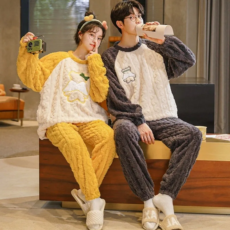 QUHENG Winter Femme Pajamas for Women Autumn Long Sleeved Trousers Thick Warm Sleepwear Cotton Couple Casual Home Men  Clothing