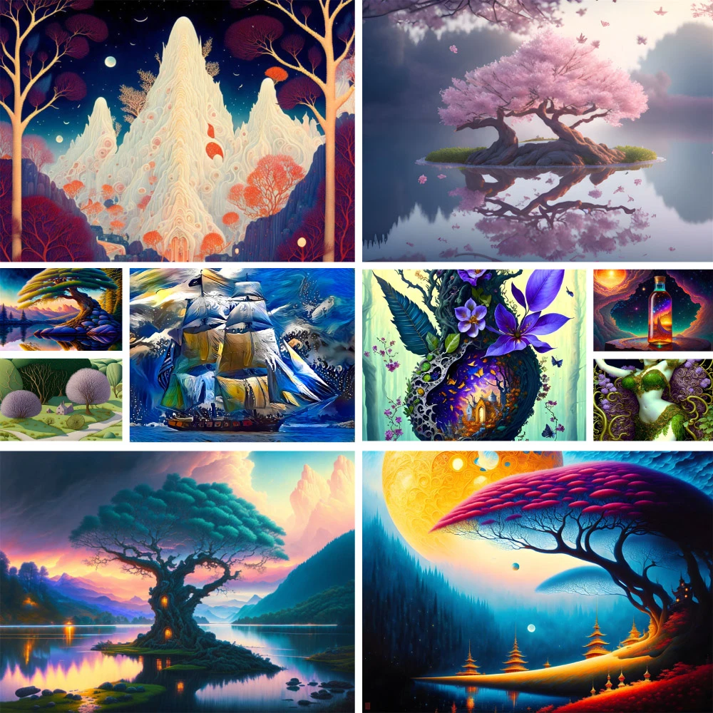 

Landscape Cartoon Tree DIY Painting By Numbers Package Oil Paints 40*50 Paiting By Numbers Handmade Crafts For Adults Handicraft