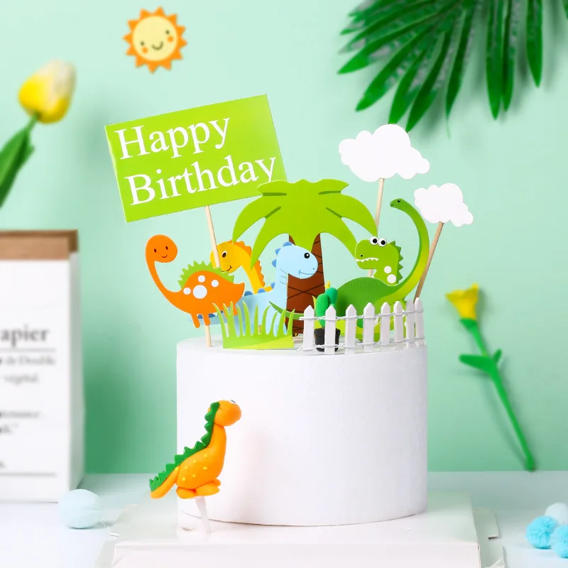 

Cartoon Dinosaur Cake Toppers Coconut Tree Happy Birthday Cake Decoration Kids Birthday Party Supplies Dinosaur Cake Accessories