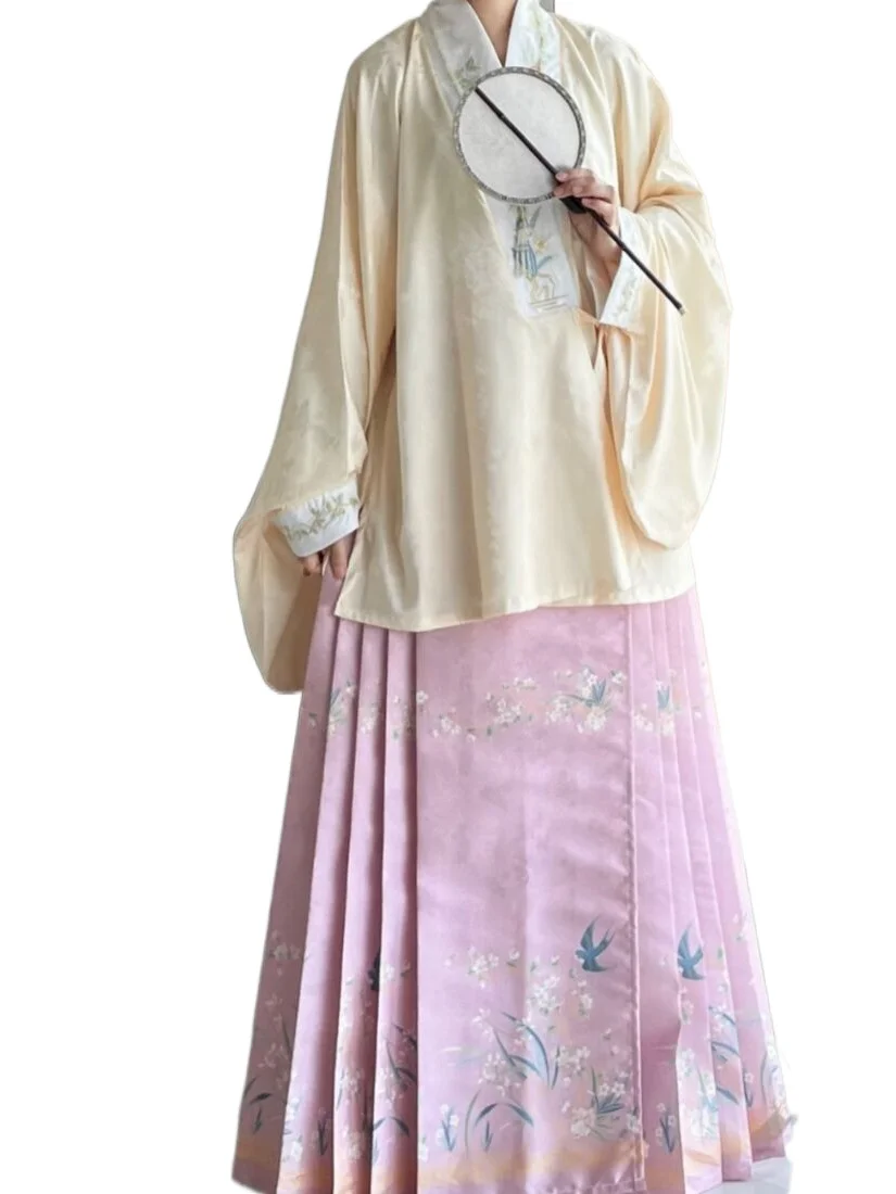 

Традиционная китайская женская одежда ханьфу, одежда династии Мин, юбка миань, одежда с вышивкой, одежда в старинном стиле, юбка с изображением лошади