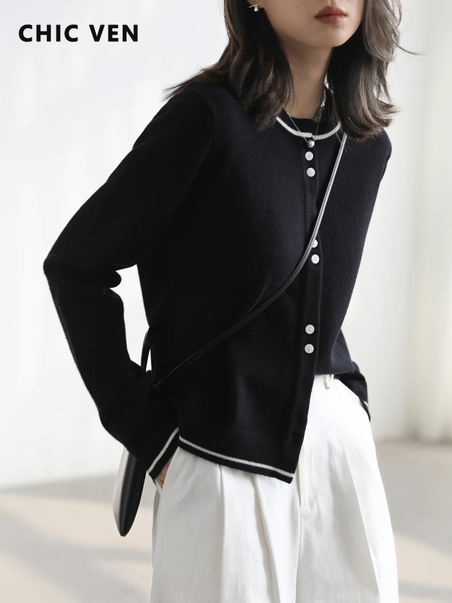 

CHIC VEN Women's Cardigan Vintage O Neck Solid Sweater Short Jacket Single-breasted Long-sleeved Loose Casual Spring Autumn 2022