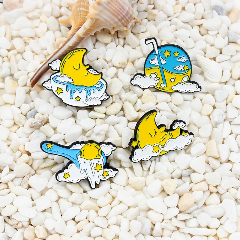 

Cartoon Romantic Starry Enamel Pins Custom Moon Baby Brooch Lapel Pins Clothes Badge Bag Jewelry Gifts For Friends Wholesale