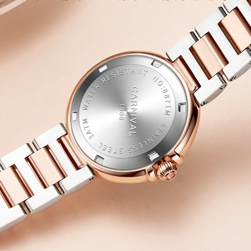 CARNIVAL Fashion Quartz Wrist Watch Ladies Luxury Rose Gold Silver Girls Diamond Wristwatch Waterproof for Women Montre Femme