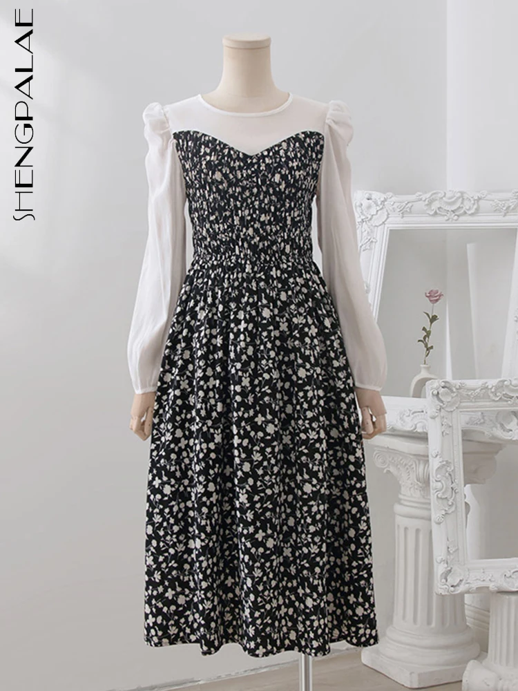 

SHENGPALAE платье с цветочным принтом для женщин 2023 Весна Корейская Мода Сращивание Элегантный шик женский халат Y2k одежда 5R2037