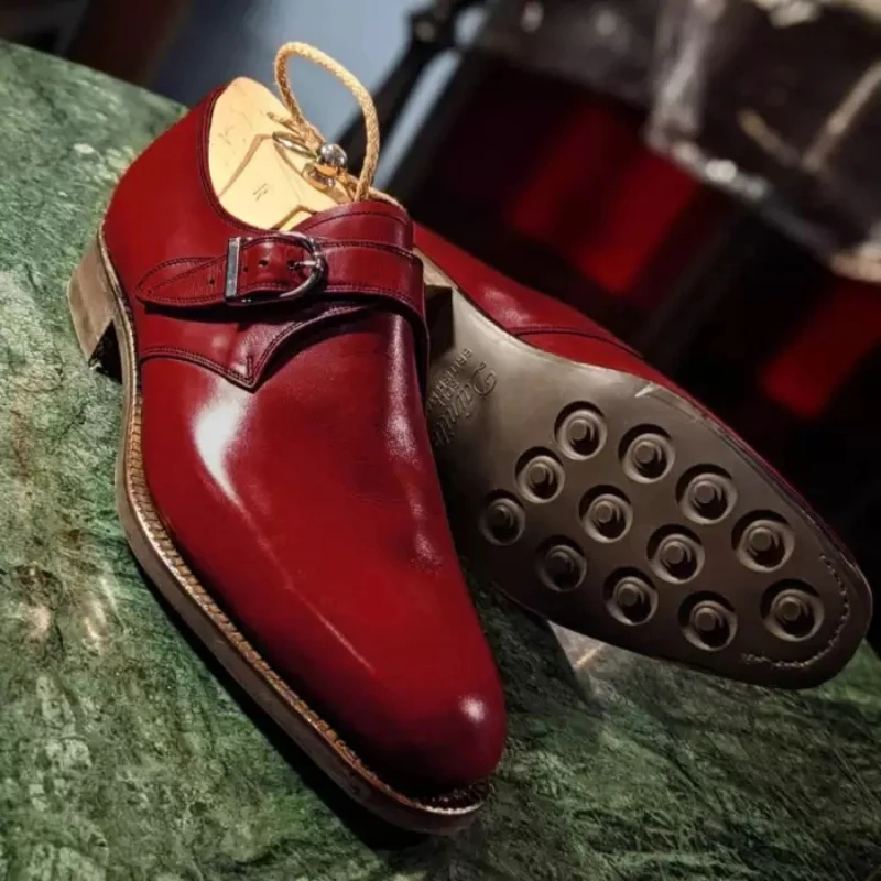 

Fashion Men Buckle Pointed Dress Monk Lefu Shoes PU Leather أحذية الرهبان свадебные туфли Chaussures Pour Idiots 8KH547