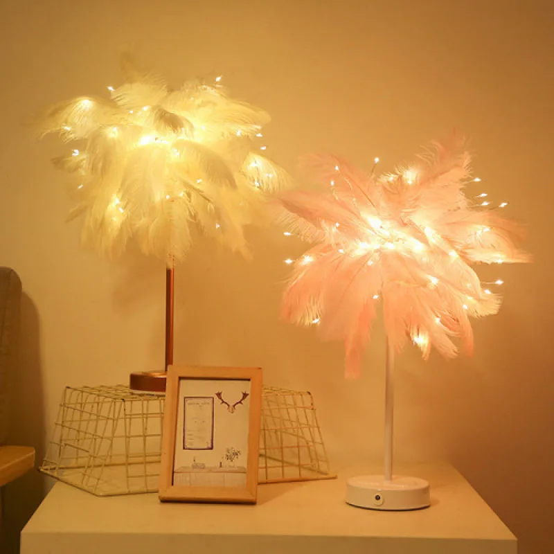 

Remote Control Feather Table Lamp Creative Warm Light DIY Powered by USB / AA Battery Wedding Bedroom Home Decor
