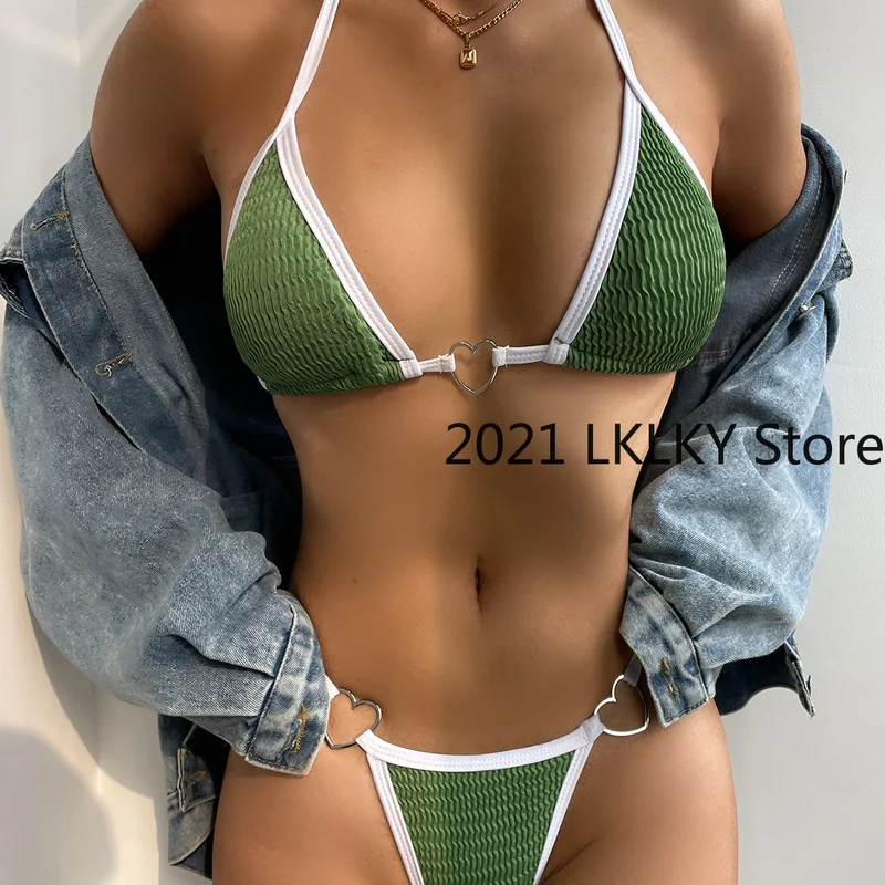 2022 new high-end wavy fabric love strap Sexy Bikini Swimsuit