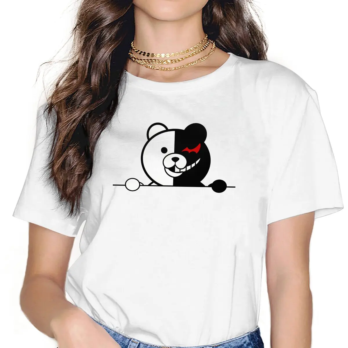 

Game Danganronpa Trigger Happy Havoc Monokuma Peeker Tshirt Homme Women's Streetwear Unisex Polyester Blusas T Shirt For Women