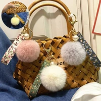 1pc cute handbag key chain printed webbing plush ball key chain handbag accessorie women key chains