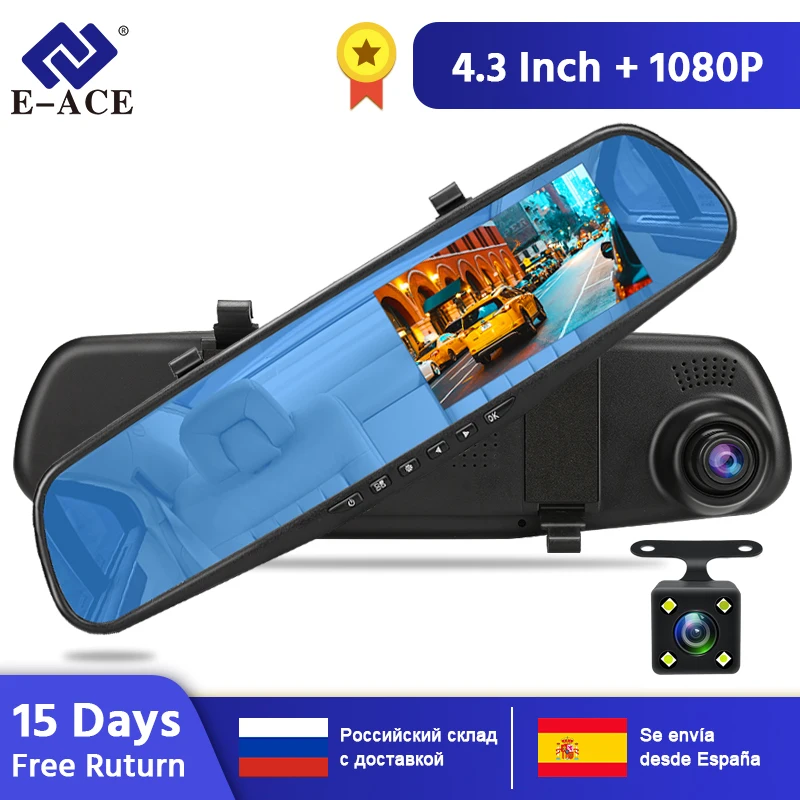 

E-ACE A08 car dvr Dash Cam 4.3 Inch Full HD 1080P Rearview Mirror Digital Video Recorder Dual Lens Registratory Camcorder