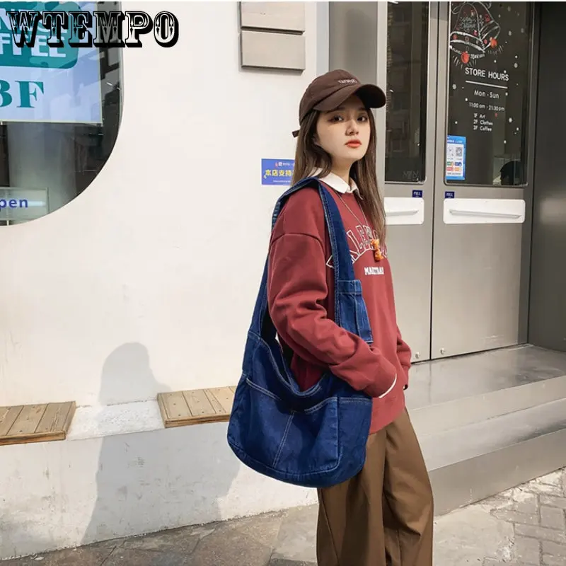 Denim Women's Bag New Eco Reusable Ladies Handbags Canvas Shopping Travel Shoulder Bags Unisex Jeans Crossbody Bag Shoppers