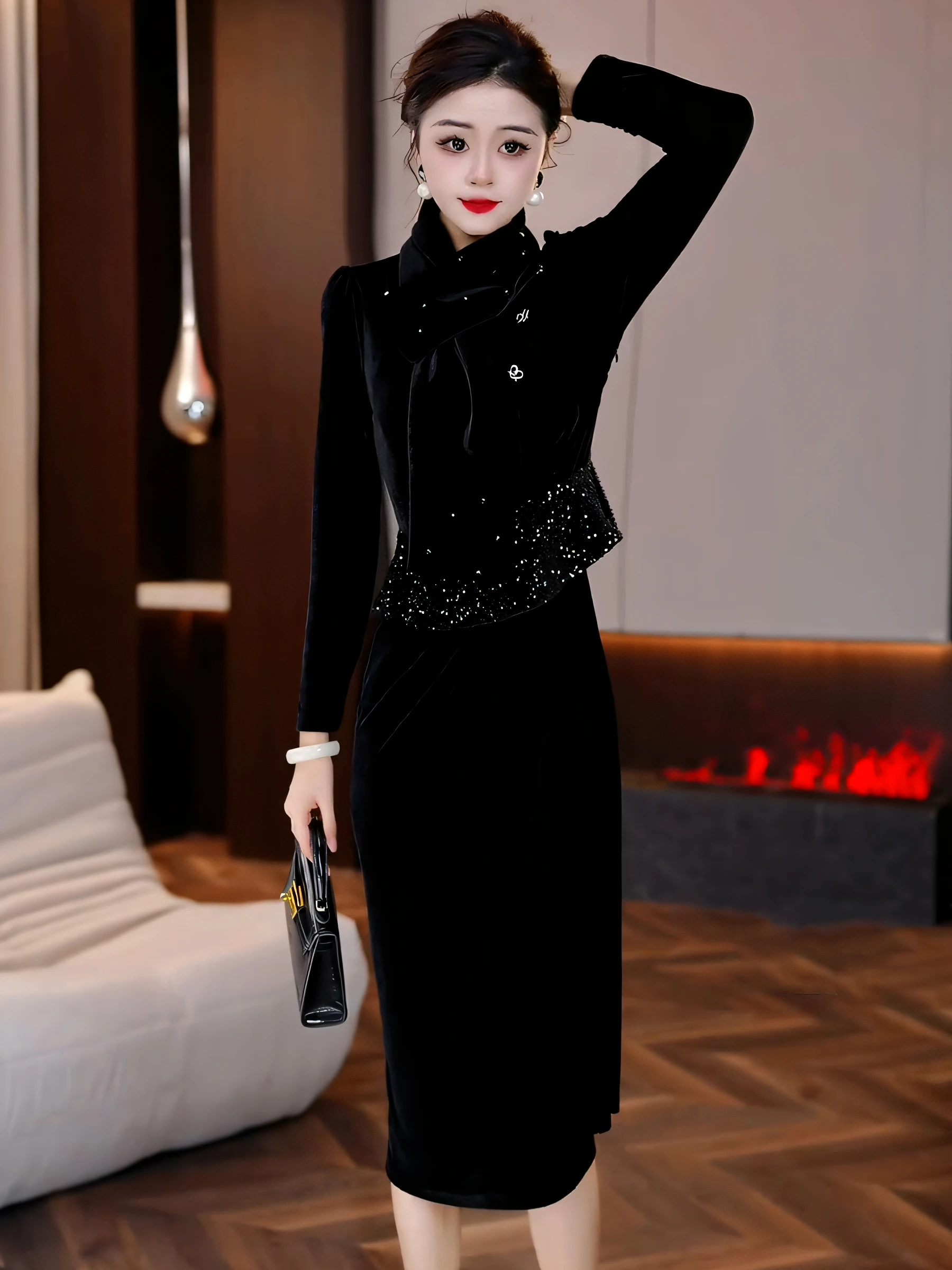 2024 зимнее утолщенное платье для всего тела миди высококачественная женская