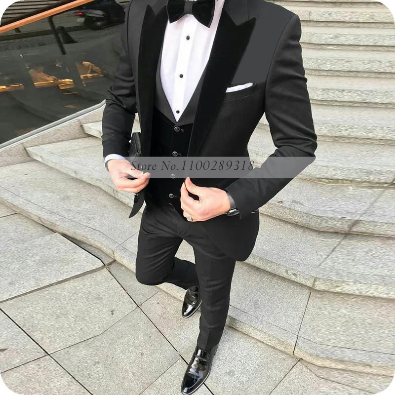 2022 Royal Blue Blazer Pants Black Vest Business Suits Causal Suits Groom Tuxedos For Wedding Terno Masculino Costume Homme 2PCS images - 6