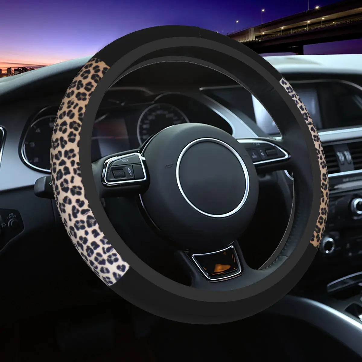 

Leopard Car Steering Wheel Cover 38cm Universal Fur Cats Steering Wheel Protective Cover Elastische Steering-Wheel Accessories