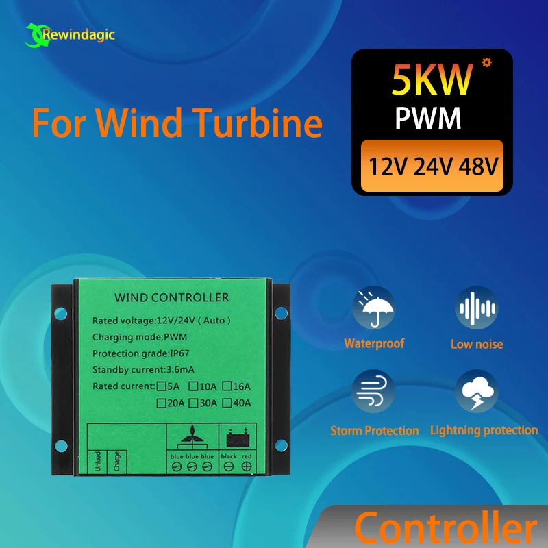 

Водонепроницаемый регулятор заряда ветряной турбины Rewindagic 100 Вт-10000 Вт 20A 30A 12В/24В/48В