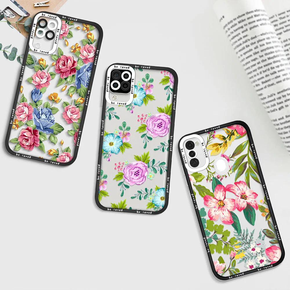 

Hand Painted Flowers Case for Samsung A11 A12 A71 A21S A32 4G A52 A52S A53 5G A72 S22 Plus S22Ultra Clear Fundas Soft Back Cover