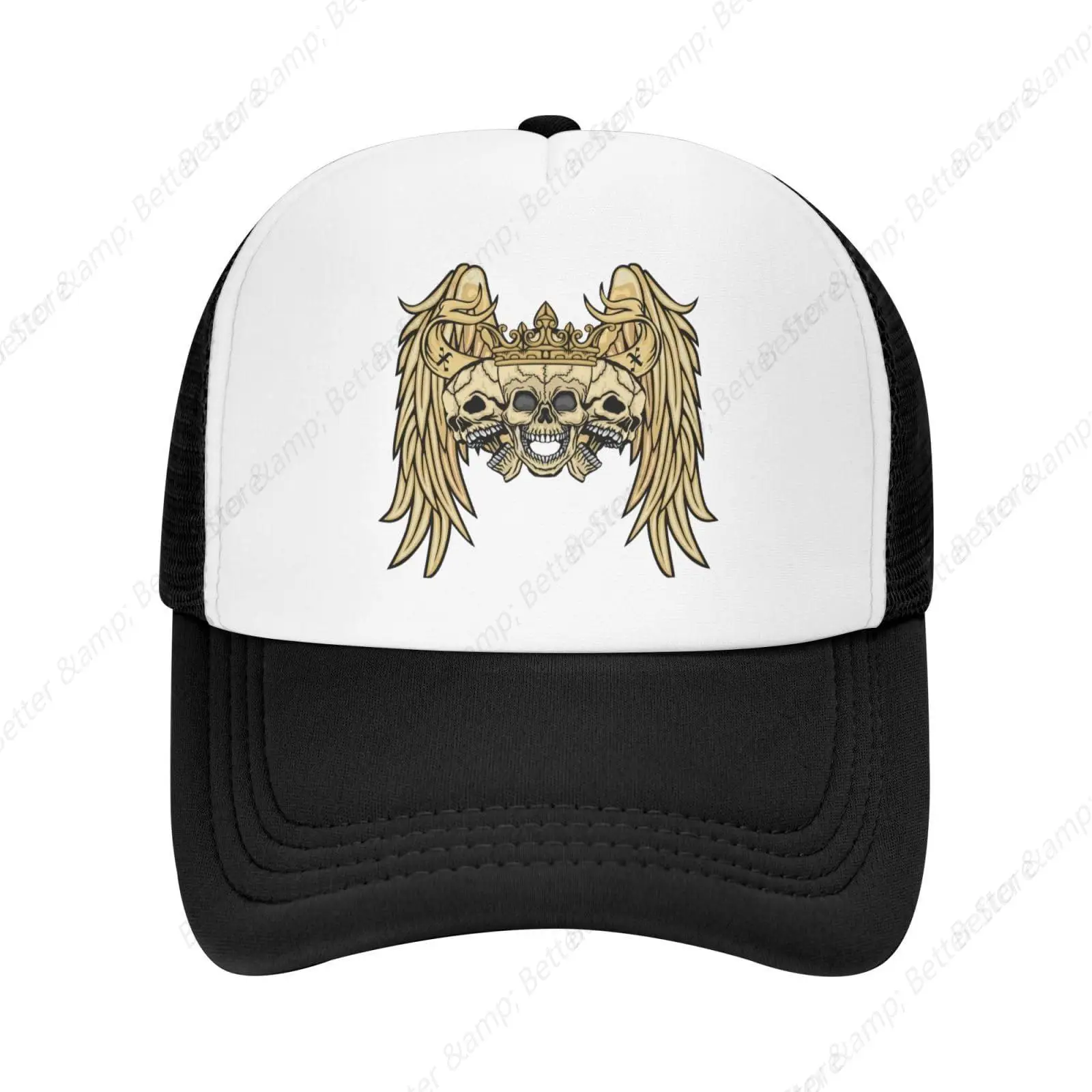 Сетчатая Кепка-тракер в стиле ретро с черепом и крыльями дышащая Черная кепка для