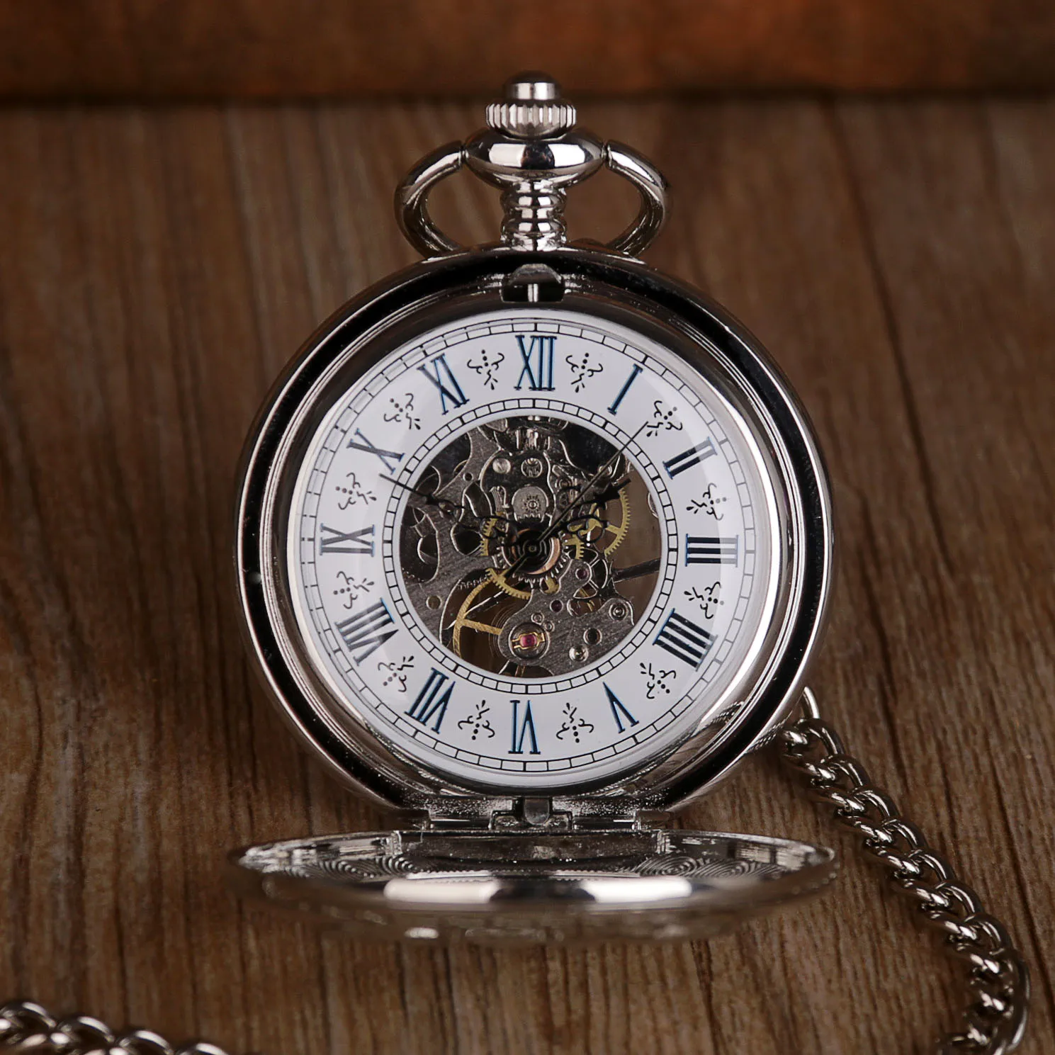 Design Sense Roman Numeral Display Retro Mechanical Pocket Watch Strap Chain Pendant Clock Men Women Popular Gifts