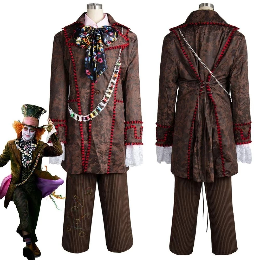 

Alice Movie In Wonderland Johnny Depp Mad Cosplay Hatter Costume Jacket Pants Tie Suit Halloween Carnival Costumes For Adult Men