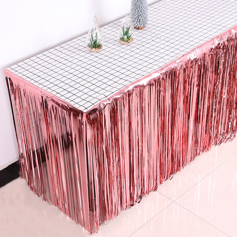 

275x75 cm Hawaii Rectangle Metallic Foil Fringe Pasteable Tablecloth Tinsel Table Skirt Party Decoration Disposable Wedding